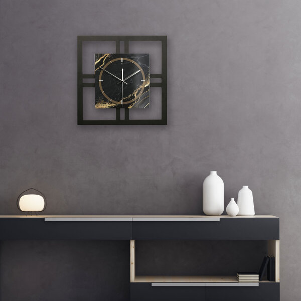 Designer-Wanduhr "Black & Gold Waves" in modernem Metallic-Look