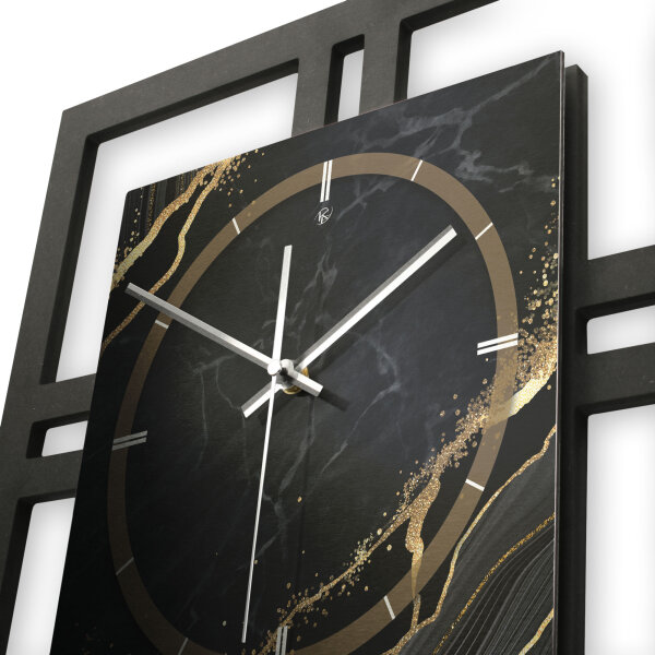 Designer-Wanduhr "Black & Gold Waves" in modernem Metallic-Look