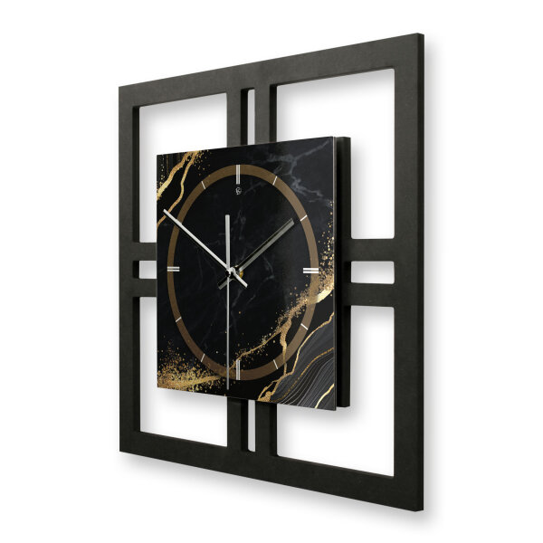 Designer-Wanduhr "Black & Gold Waves" in modernem Metallic-Look