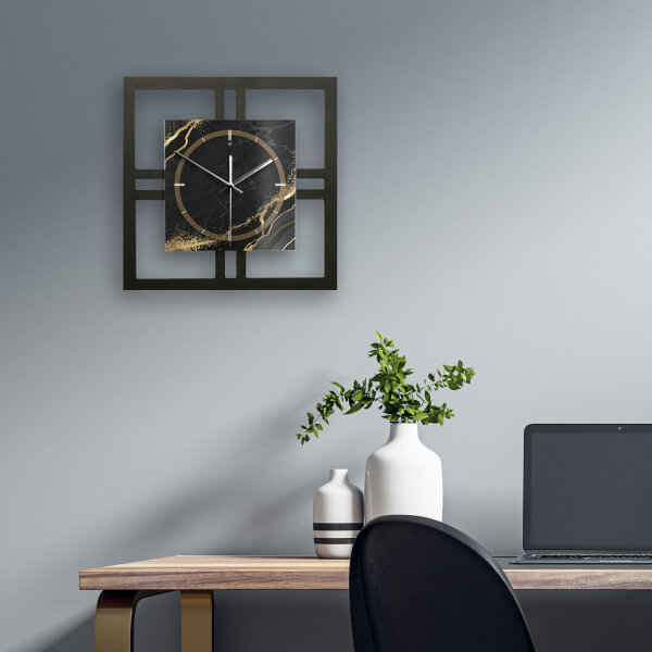 Designer-Wanduhr "Black & Gold Waves" in modernem Metallic-Look
