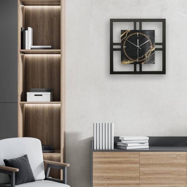 Designer-Wanduhr "Black & Gold Waves" in modernem Metallic-Look