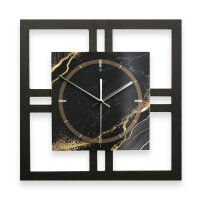 Designer-Wanduhr "Black & Gold Waves" in modernem Metallic-Look