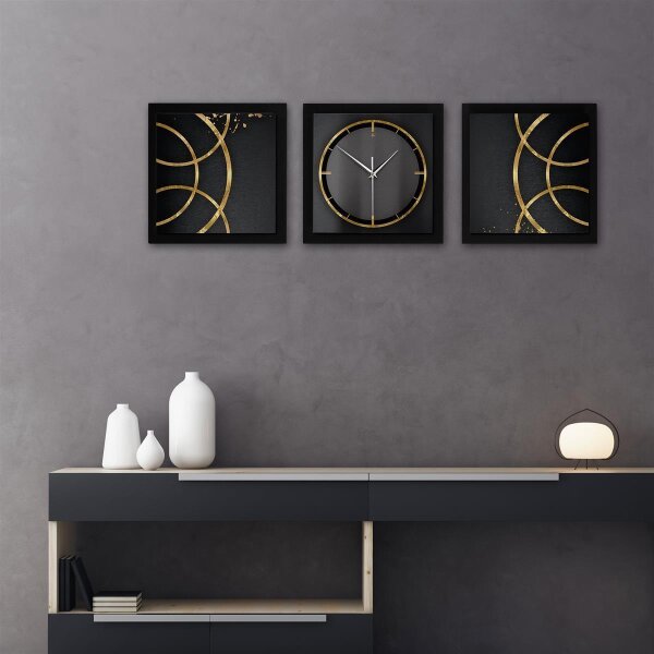 3-teilige Designer-Wanduhr „Golden Rings“ in modernem Metallic-Look