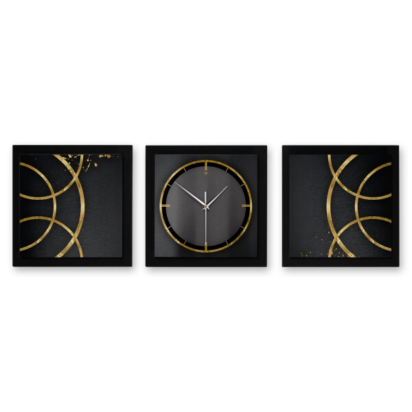 3-teilige Designer-Wanduhr „Golden Rings“ in modernem Metallic-Look