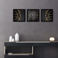 3-teilige Designer-Wanduhr „Golden Rings“ in modernem Metallic-Look
