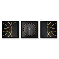 3-teilige Designer-Wanduhr „Golden Rings“ in modernem Metallic-Look