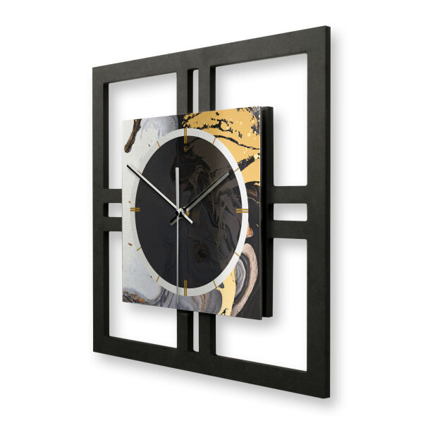Designer-Wanduhr "Gold & Black Ink" in modernem Metallic-Look