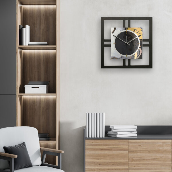 Designer-Wanduhr "Gold & Black Ink" in modernem Metallic-Look