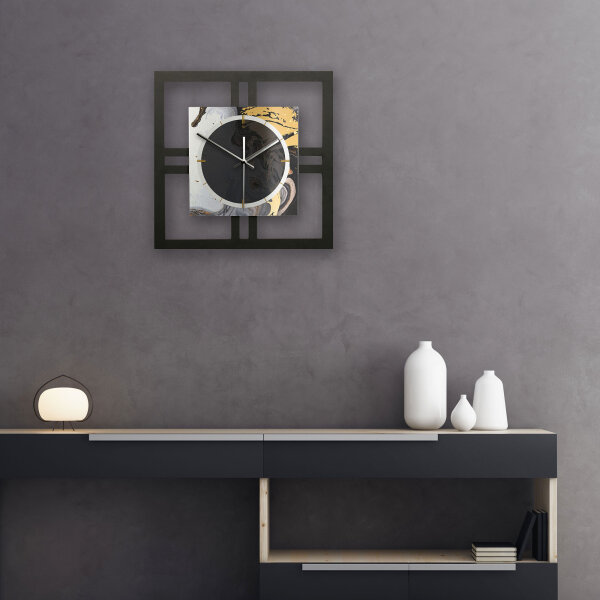 Designer-Wanduhr "Gold & Black Ink" in modernem Metallic-Look
