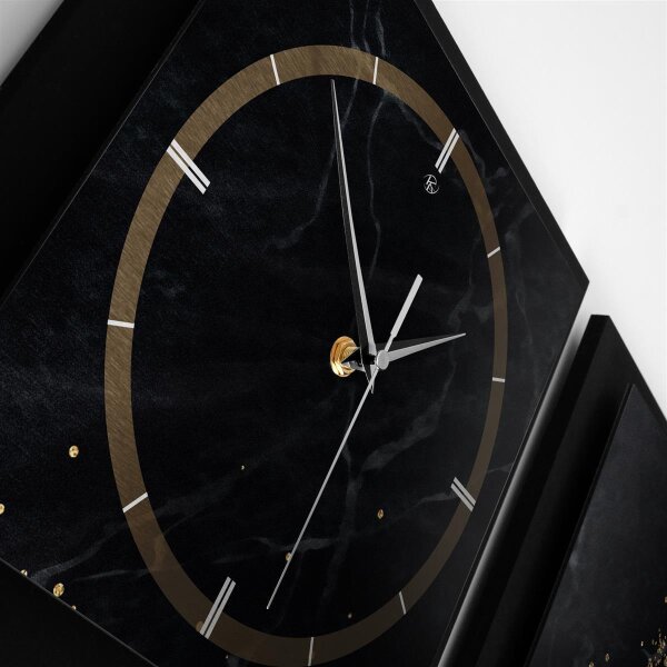 3-teilige Designer-Wanduhr „Gold & Black Marble“ in modernem Metallic-Look