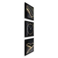 3-teilige Designer-Wanduhr „Gold & Black Marble“ in modernem Metallic-Look
