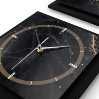 3-teilige Designer-Wanduhr „Gold & Black Marble“ in modernem Metallic-Look