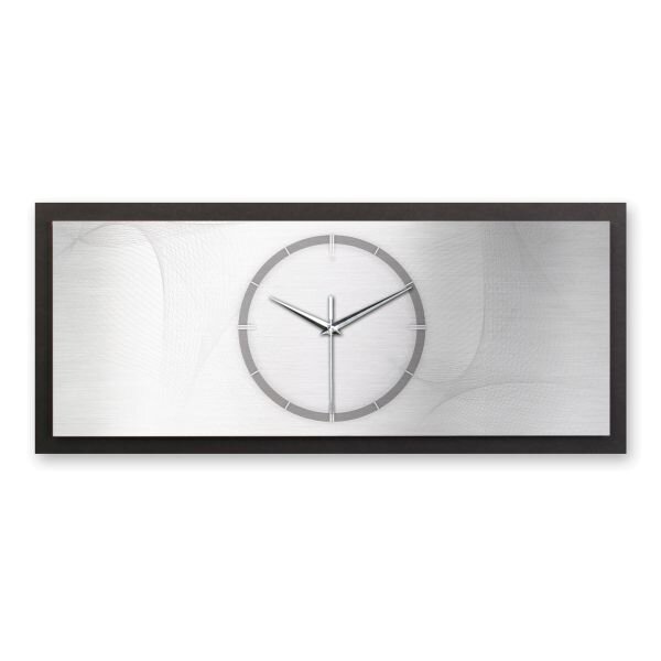 3D Wanduhr "Silver Net" aus geb&uuml;rstetem Aluminium & MDF quer mit leisem Funk- oder Quarzuhrwerk