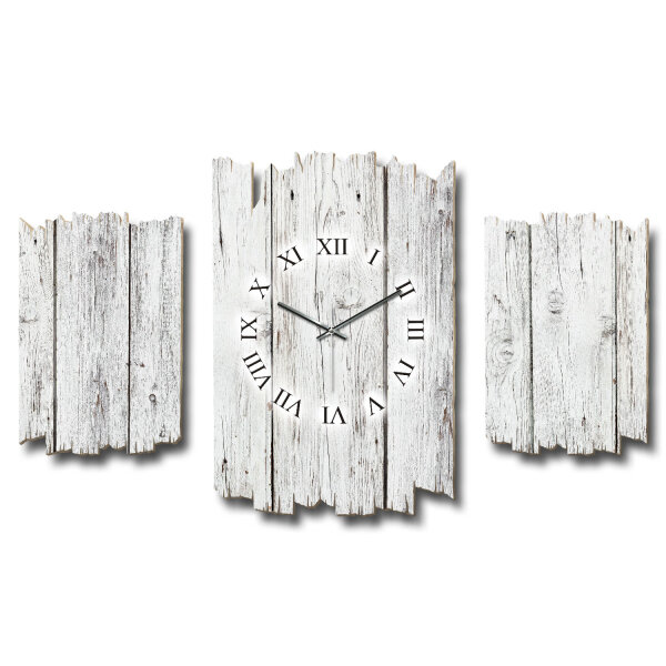 Holzoptik weiß Shabby chic Dreiteilige Wanduhr aus...