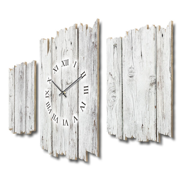 Holzoptik weiß Shabby chic Dreiteilige Wanduhr aus...