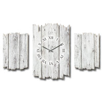 Holzoptik weiß Shabby chic Dreiteilige Wanduhr aus MDF mit leisem Funk- oder Quarzuhrwerk