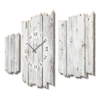 Holzoptik weiß Shabby chic Dreiteilige Wanduhr aus MDF mit leisem Funk- oder Quarzuhrwerk