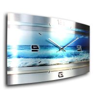 Blue Ocean Metallic Designer-Wanduhr mit leisem Uhrwerk aus Alu