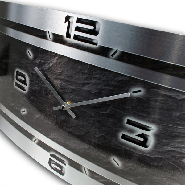 Schiefer Metallic Designer-Wanduhr mit leisem Uhrwerk aus Alu