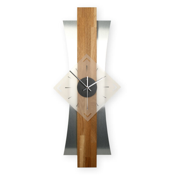 Skyline Designer-Wanduhr aus Massivholz &ndash; Alu-Applikation & leises Uhrwerk