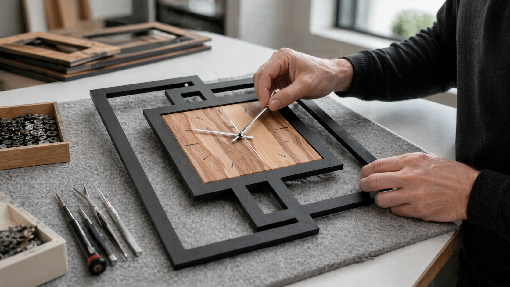 Montage einer Designuhr in der Manufaktur